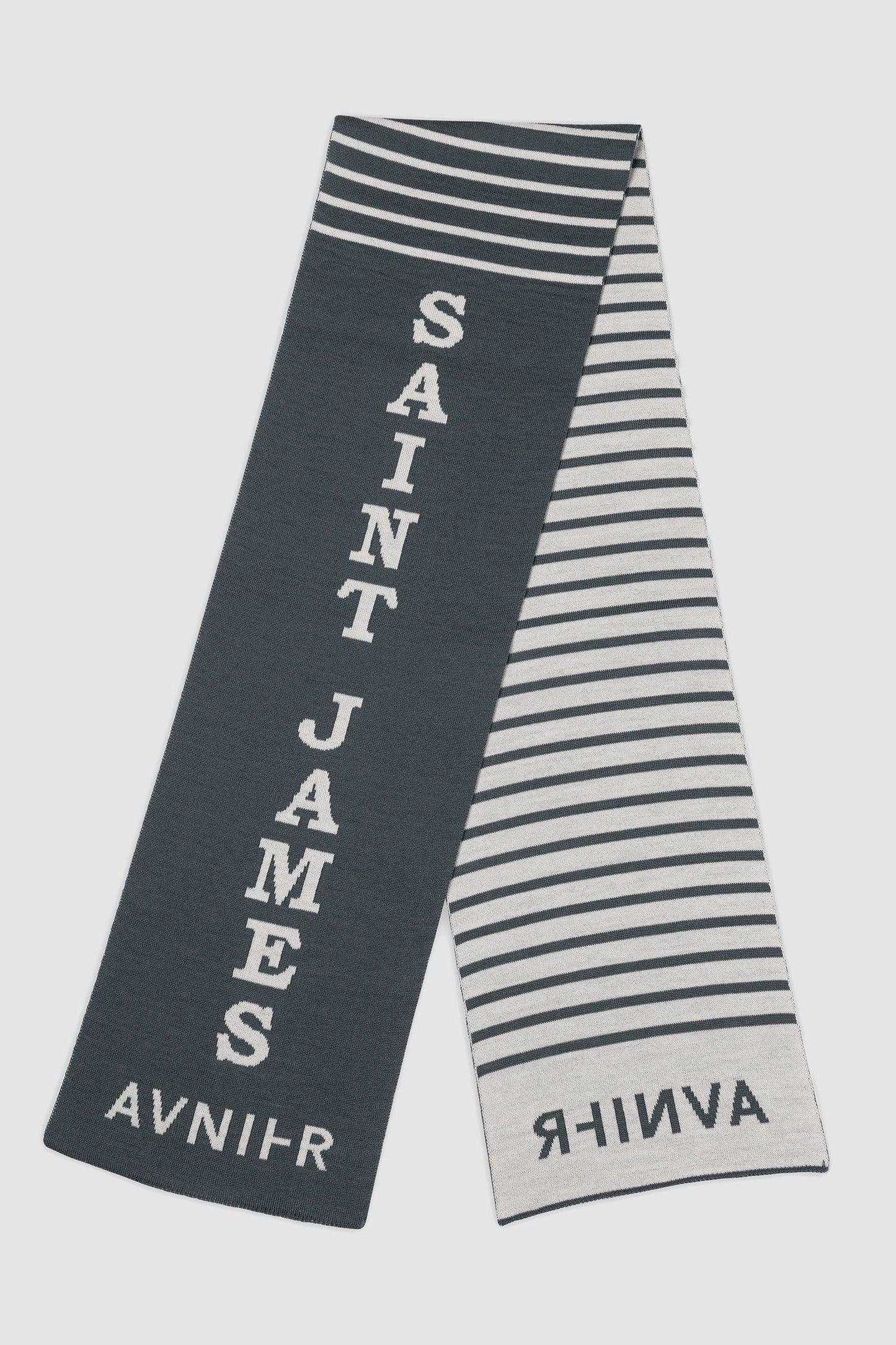 Avnier x Saint James - Cullyham gris grey - Echarpe marine réversible maille jacquard - 100% pure laine vierge labellisée WOOLMARK® - Fabriqué à Saint James en France - Partenariat The SeaCleaners - Cully / Ouistreham