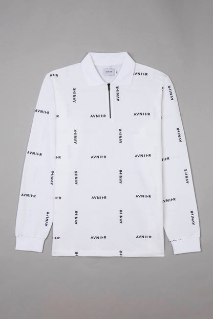 AVNIER - SELECT - Polo manches longues all over blanc en coton bio