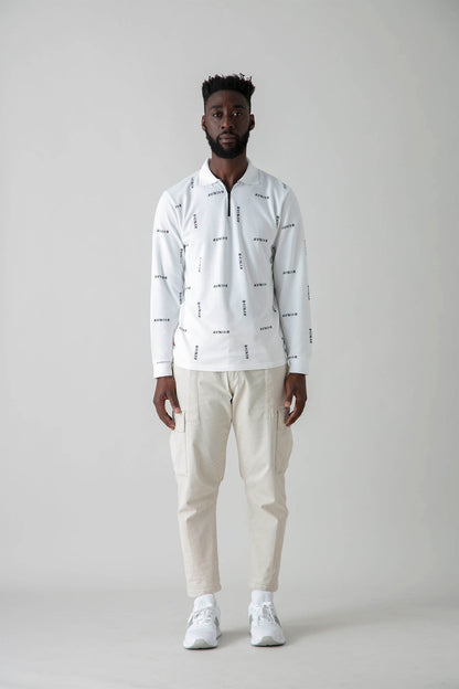 AVNIER - SELECT - Polo manches longues all over blanc en coton bio