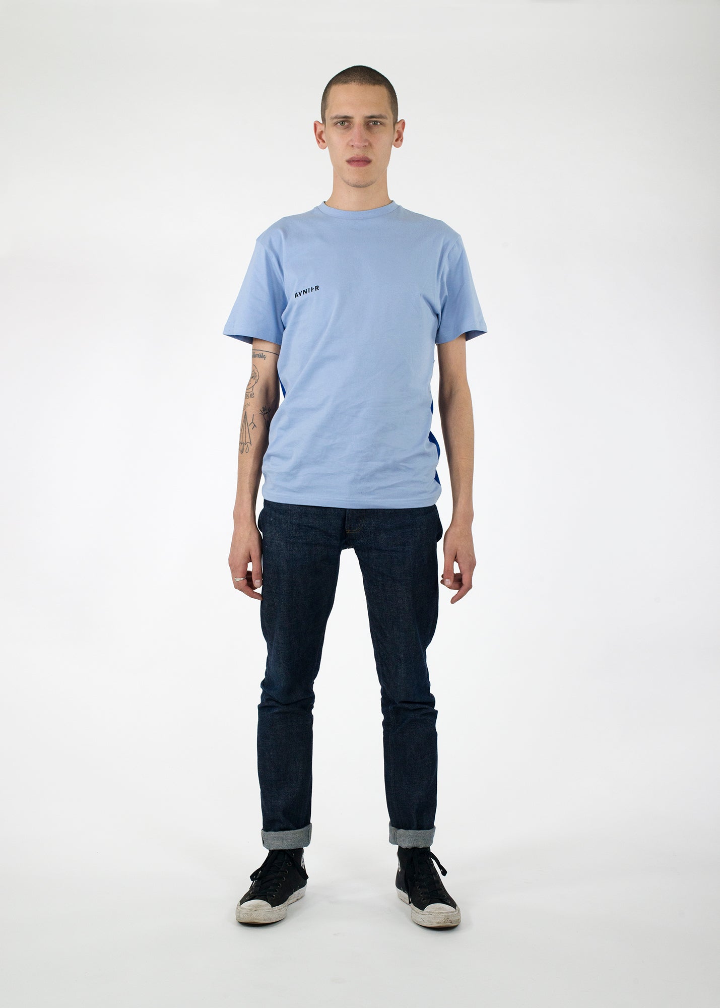 Vertical back blue tee - front