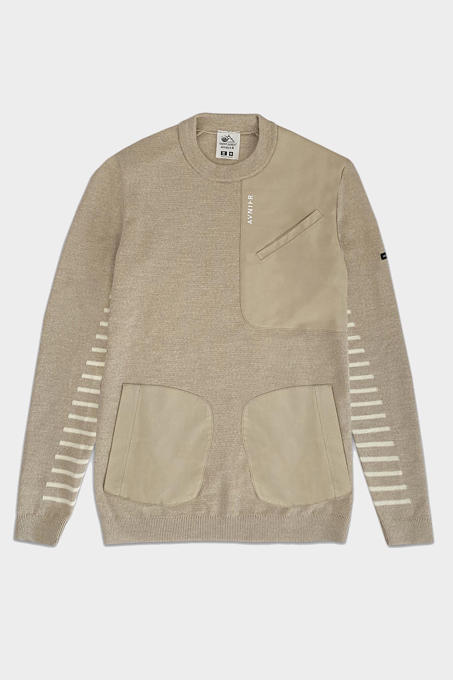 Avnier x Saint James - Pull marin 3 poches 100% pure laine vierge WOOLMARK® - Pull softshell en laine - Fabriqué à Saint James en France - Partenariat The SeaCleaners