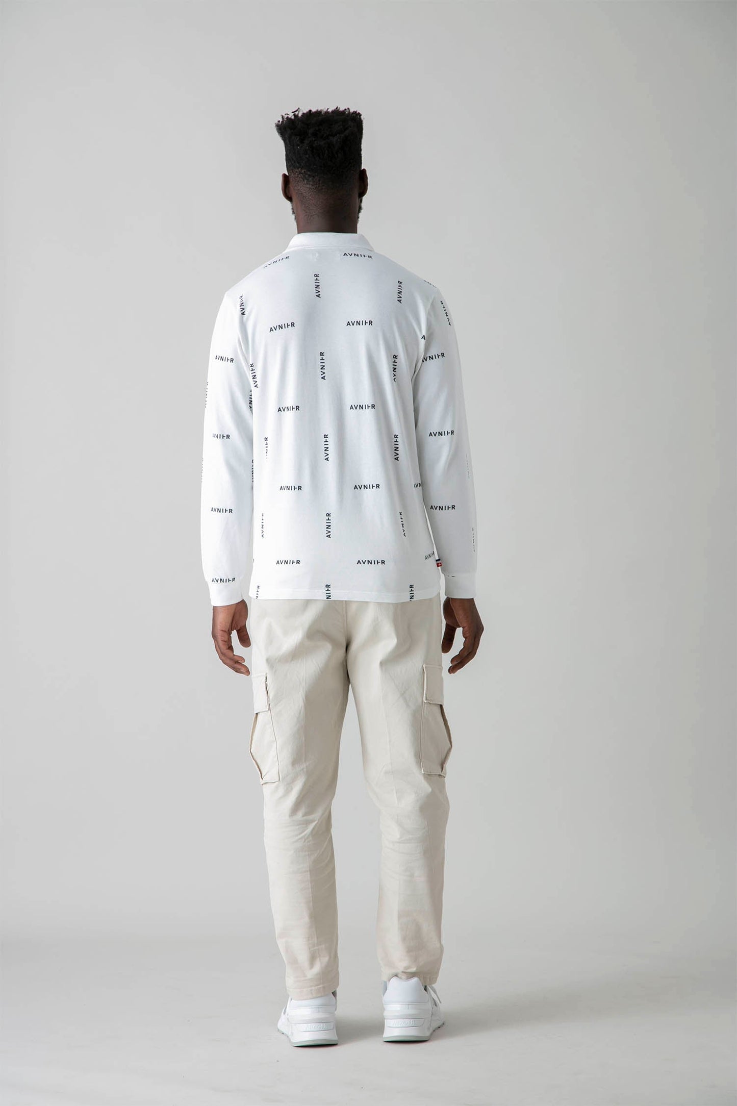 AVNIER - SELECT - Polo manches longues all over blanc en coton bio