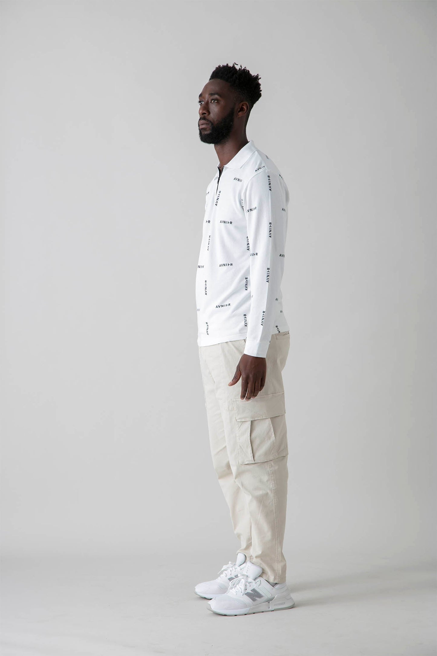 AVNIER - SELECT - Polo manches longues all over blanc en coton bio